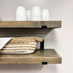 Rustic Shelves with J-Brackets Set of 2, Industrial Shelf, Kitchen Shelves, Solid Wood, Decorative Wall Storage, Heavy Duty, URBANDI (Grey, 36Wx6D)