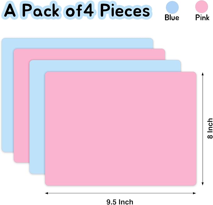 PABUSIOR Small Silicone Craft Mats 8"x 9.5": Heat Resistant Non-Slip | Nonstick Silicone Sheets 2 Blue & 2 Pink 4 Pcs - Silicone Pad for Epoxy Resin Glitter Slime Jewelry Nail Art DIY Projects