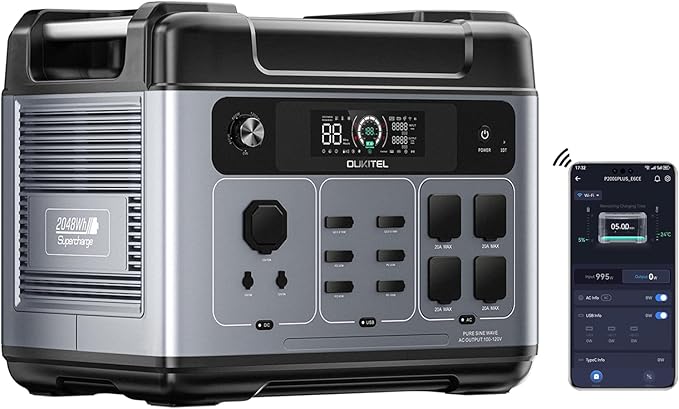 OUKITEL P2001 Plus 2400W/2048Wh Power Station, Solar Generator with 4 AC Outlets (5000W Peak), 1.5H Full Charging, APP Control Battery Backup for Home, Camping & RVs(Optional Solar Panel)