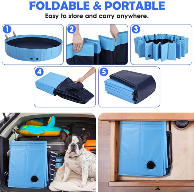 71" Large Dog Pool with Sprinkler, 2-in-1 Foldable Swimming Pool Non-Slip Hard Plastic Splash Sprinkler Kiddie Pool for Outdoor Backyard Kids Dogs Ducks and Pet Baths