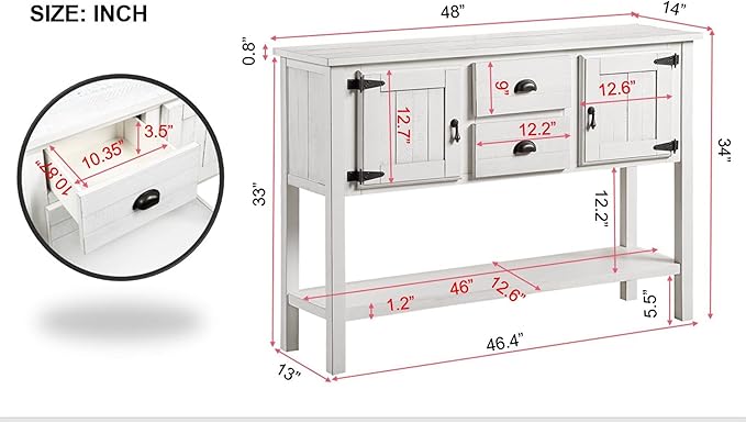 Solid Wood Farmhouse Console Table,Sofa Table with Storage Drawers and Shelves,Entryway Table for Entry Hallway Foyer Sofa Side Table,Fully Assembled (48" Antique White)