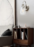 Yosoan 1-Light Brass Modern Vintage Indoor Wall Sconce, Vanity Single Luxury Hardwired Retro Textured Clear Oval Cone Glass Shade with Industrial Gooseneck Curved Rod Bathroom Lamp(Brushed)