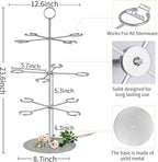 QPIX DIGITAL Cocktail Tree Stand, Metal Drink Tower, 3 Tier - 12 Holders For Champagne, Cocktails,Martini, Margarita Cups at Weddings, Bridal Shower, Mimosa Bar Parties & Events (Silver)