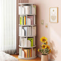 5 Tier Rotating Bookshelf 360° Revolving Bookcase Modern Tall Book Shelf Storage Display Rack Floor Standing Shelves with Baffle for Home Living Room Study Office White 63''X18''X18''