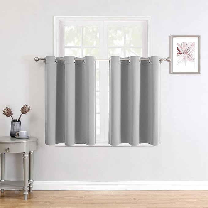 ChrisDowa Small Window Curtains for Kitchen and Bedroom - Grommet Short Thermal Insulated Room Darkening Curtains (2 Panels, Light Grey, 52 x 36 Inch)