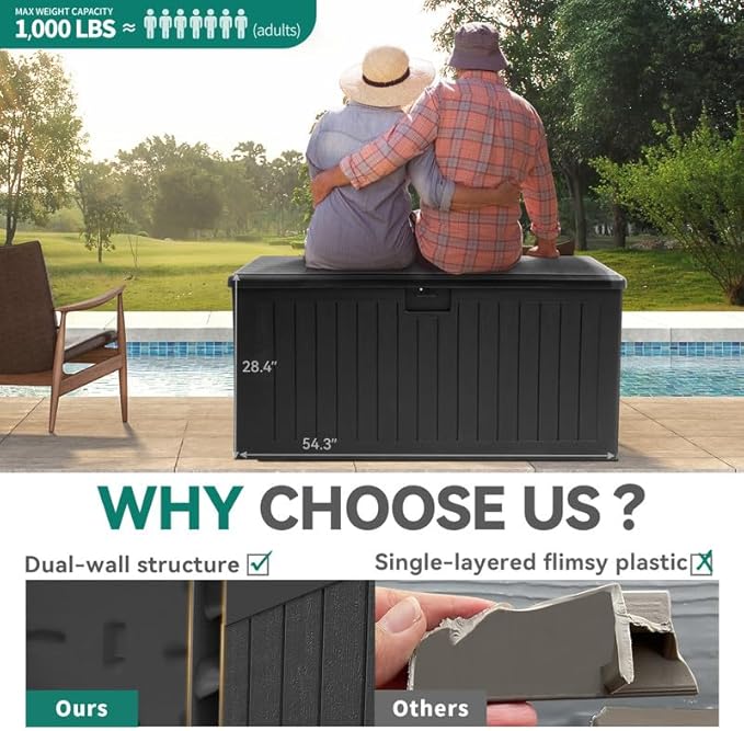 YITAHOME XL 150 Gallon Large Deck Box,Outdoor Storage for Patio Furniture Cushions,Garden Tools,Waterproof,Lockable (Black)