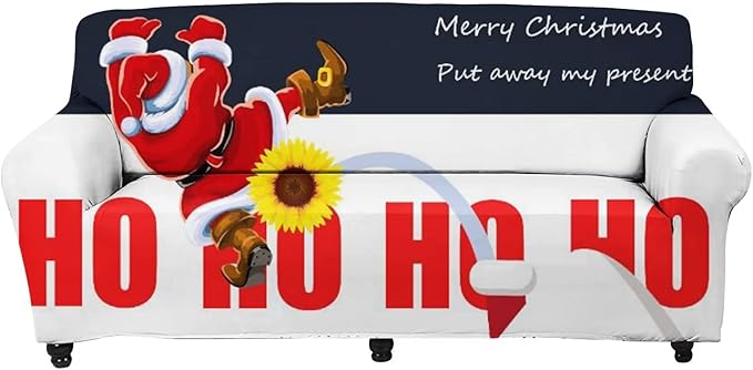 FKELYI Chrismtas Sofa Cover Slipcover Santa Claus Hohoho Design Stretch Sofa Couch Cover Durable Furniture Protector with Elastic Bottom-M