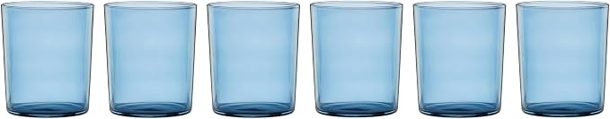 Oneida Stackables Tall Blue Glass Tumblers, 14oz, Set of 6 | dishwasher safe | vibrant blue hue, stackable design | everyday glassware | 4 inch, .oz, gift for women