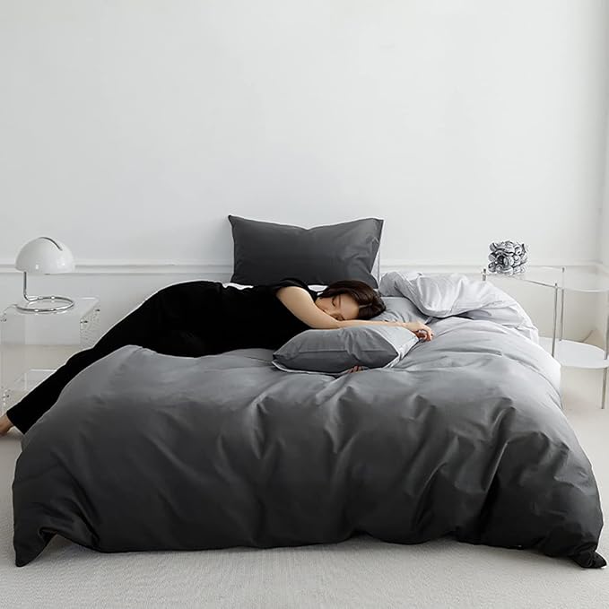 Gradient Gray Comforter Set Ombre White Gray Bedding Set Queen Women Aesthetic Comforter 3 PCs Gray Color Bed Comforter Set Queen Gradient White and Gray Comforter Set Queen
