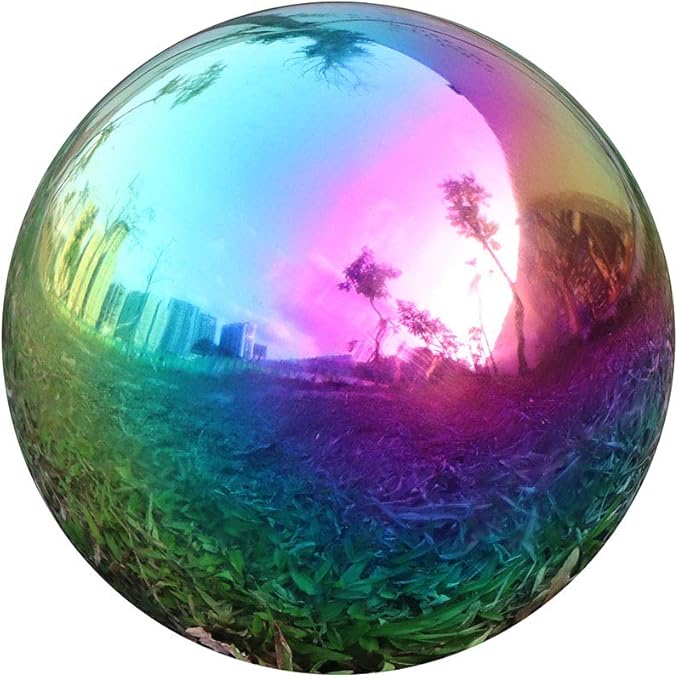 USHome Rainbow Home Garden Gazing Globe Mirror Balls, Polished Stainless Steel Shiny Sphere, Ideal As a Housewarming Gift (8 Inch)