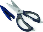Farberware 4-in-1 Kitchen Scissors, Multi-Function Kitchen Shears with Jar Opener, Bottle Opener and Screwdriver, High-Carbon Stainless Steel Blades, Navy and Grey Ergonomic Handles with Sheath