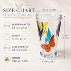 Butterfly Drinking Glasses Set of 2, 14oz Colored Highball Glasses | Vintage Glass Tumblers Hand Painted Glassware Water Tumbler for Water, Iced Coffee, Juice, Cocktails, Whiskey, Sparkling