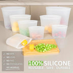 100% Silicone Reusable Storage Bag, 9 Pack Stand-Up Wide-Mouth Zip-Lock Food Storage Bags, Easy-Fill Easy-Open Easy-Clean Space-Saving, Microwave & Dishwasher Safe, Gallon/Sandwich/Snack, Translucent