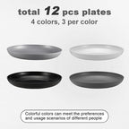12 Pcs Unbreakable Deep Dinner Plates Set, 9 inch Reusable Plastic Wheat Straw Plates, Microwave and Dishwasher Safe Plate for Kitchen, Lightweight Plate for Dessert, BPA Free, 4 Colors