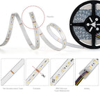 BTF-LIGHTING RGBCCT 5 Colors in 1 LED 5050SMD RGBWW RGB+Dimmable Tunable Color Temperature 2700K-6500K 16.4ft 60LEDs/m 300LEDs DC24V Multi-Colored Tape Lights IP67 White PCB(No Adapter or Controller)