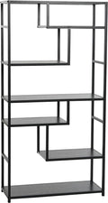 Household Essentials Black Oak Geometric Tall Open Book Shelf | Mid Century Modern Shelves