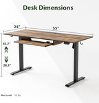 Height Adjustable Desk with Keyboard Tray, 55 x 24 Inches Electric Standing Desk, Stand up Computer Table with Memory Preset, Modern Lift Motorized Gaming Workstation, Rustic Brown