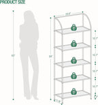 Bookcase Bookshelf, Tempered Glass Arched Bookshelf for More Storage, Slim Shelving Unit for Bedroom, Bathroom, Home Office, Steel Frame, Wide 5 Tier Gold BC22599G