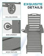 Outdoor Chaise Lounge Chair Set of 2, Patio Lounge Chairs for Outside, HDPE Lounge Chairs with Wheels & Cup Holder, Poly Lounge Chair with 5 Position for Poolside, Deck, Grey
