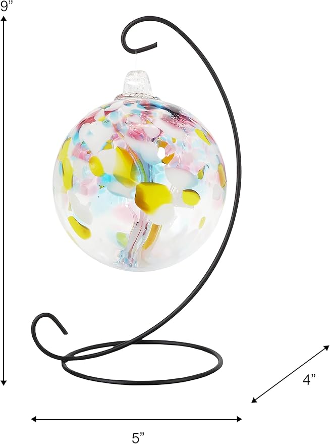 Dale Tiffany AC25001-D3 Rainbow Tree of Life Hand Blown Art Glass Ornament Witch Globe Gazing Ball, Spring, 3" Diameter with Hanging Stand