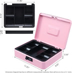 KYODOLED Metal Cash Box with Combination Lock Money Box for Cash Safe Metal Box with Money Tray for Security Lock Box 11.81"x 9.45"x 3.54" Pink X Large