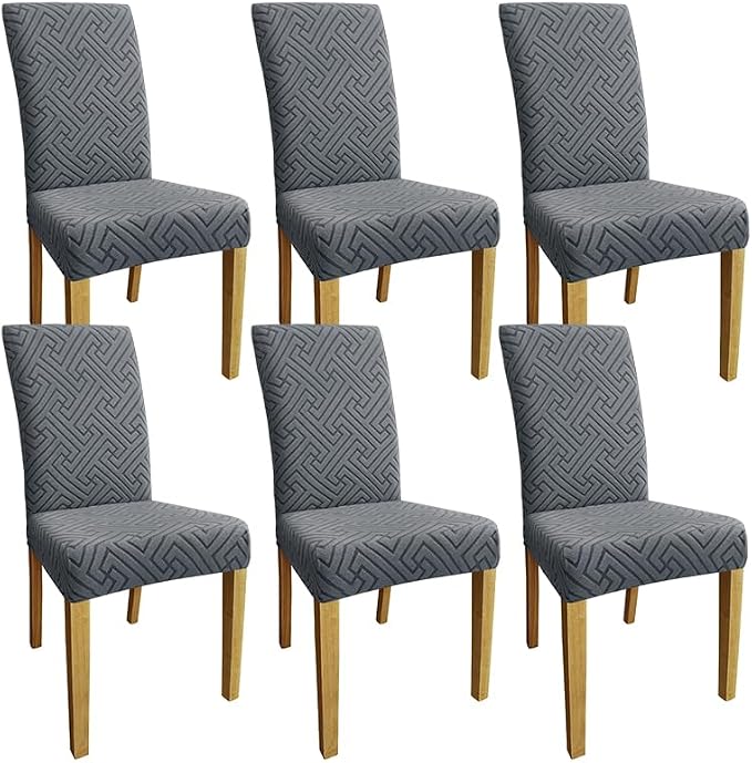 Promindfly Dining Chair Covers, 3D Jacquard Fabric Chair Covers for Dining Room, Anti-Scratch Chair Covers Set of 6, Stretch Washable Dining Chair Covers for Kitchen, Hotel