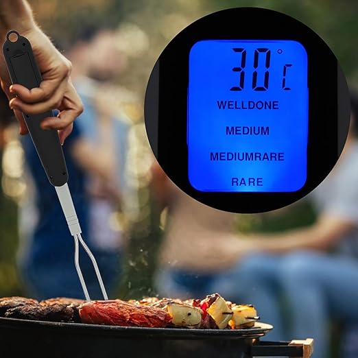 Digital Meat Thermometer Fork, Fast Read Grill Thermometer with LED Display and Stainless Steel Probes for Steak Chicken Pork Turkey Hot Grilled Food for Men Him Dad