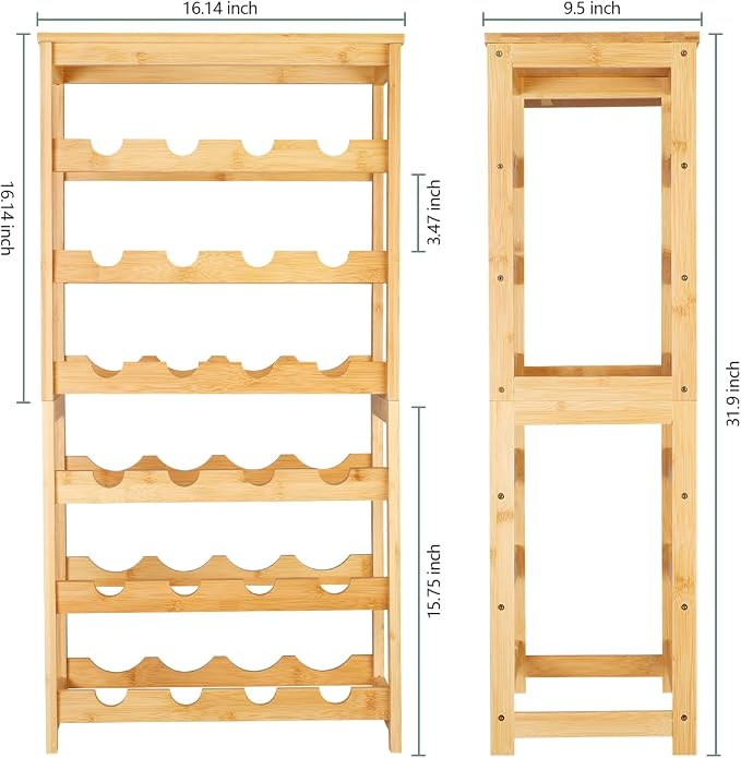 Wine Rack 24-Botttle Freestanding Floor, 6-Tier Wine Rack Shelf with Table Top, Bamboo Display Wine Storage Shelves Kitchen Bar Dining Room Living Room, Natural