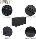 VINGLI 75 Gallon Resin Outdoor Deck Box, 75 Gallon Patio Storage Box with Side Handles, Lockable Storage Containers for Patio Furniture Cushions, Pool Accessories, Garden Tools, Full Black