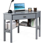 Nightcore Small, Wood Computer Desk, Compact Writing w/Drawer & Storage Shelves, Space Saving Study Workstation, Laptop PC Corner Table, Grey