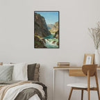 Natural mountain stream scenery poster suitable for bedroom beautiful blue sky flowing river scenery suitable for living room dormitory office