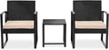 SereneLife Patio Outdoor Furniture, 3 Pcs. Per Set-includes 2 Single Chairs with Soft Cushion and 1 Glass-top Coffee Table, Black Weather-Resistant Resin Wicker Rattan, Brown