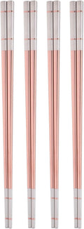 Reusable Stainless Steel Chopsticks,Dishwasher Safe , Easy to Use(4 PCS,Rose gold)