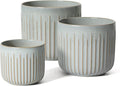 LE TAUCI Fluted Ceramic Planters Set of 3 – 8.3/7 / 5.7 in Star White Reactive Cylinder Indoor Plant Pots with Drainage Plug & Mesh, Glossy Stoneware Flower Pots for Succulents Herbs