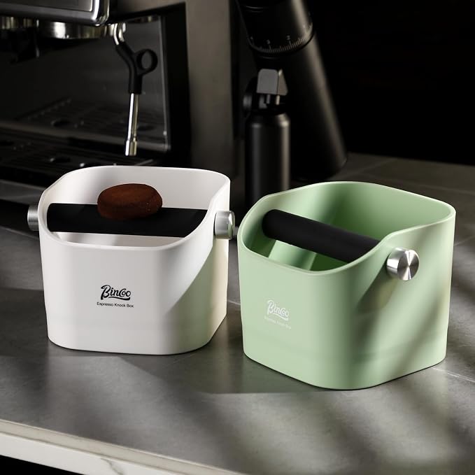 Espresso Knock Box - Bincoo Espresso Machine Knock Box/Espresso Grounds Knock Box, Barista Style Coffee Knock Box for Grounds with Removable Shock-Absorbent Knock Bar and Anti-Slip Base. (Green)