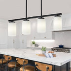4-Light Kitchen Island Lighting Linear Chandelier Dining Room Light Fixture | 30'' Modern Island Lights for Kitchen, Farmhouse Black Chandeliers Over Table White Frosted Glass Shade, Adjustable Height