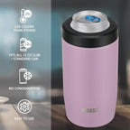 4-in-1 Slim Can Cooler Easy to Hold Insulated Beer Can Holder Double-walled Stainless Steel for All 12 Oz Cans (Purple)
