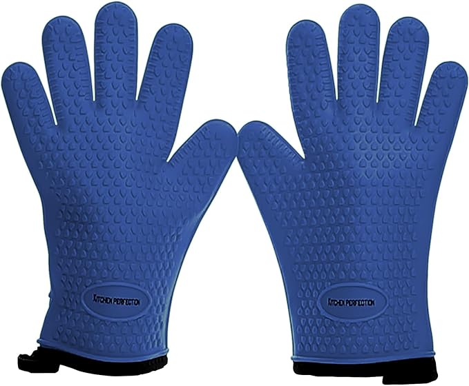 KITCHEN PERFECTION S Silicone Smoker BBQ Gloves - Heat Resistant Oven Mitts | Waterproof, 5-Finger Design For A Better Grip, for Pitmasters, Meat Smoking, Grilling, Cooking, Frying Turkey | Grill Gift
