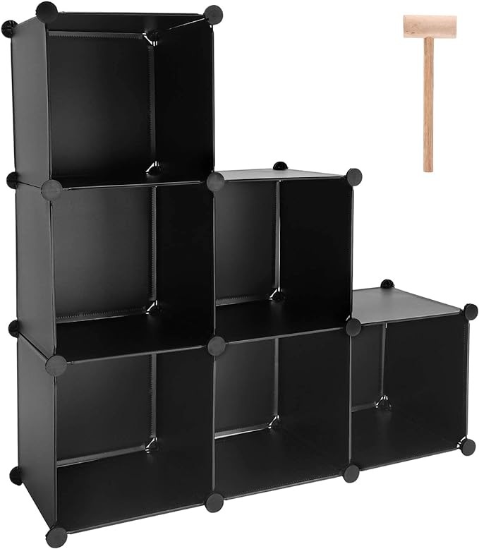 TUMUCUTE Cube Storage Organizer, 6-Cube DIY Plastic Closet Cabinet Modular Bookcase, Storage Shelves for Bedroom Living Room, Office, Black