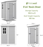 Patiowell 5x4 FT Outdoor Storage Shed, Resin Storage Shed with Floor & Lockable & Window Door for Patio Furniture, Garden Tools and Bicycle, White & Grey