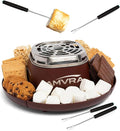 AMVRA Indoor Electric S'Mores Maker Smores Kit with 4 Stainless Steel Marshmallow Roasting Sticks and 4 Trays for Graham Crackers, Chocolate, and Marshmallows - Movie Night Supplies - Brown