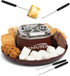 AMVRA Indoor Electric S'Mores Maker Smores Kit with 4 Stainless Steel Marshmallow Roasting Sticks and 4 Trays for Graham Crackers, Chocolate, and Marshmallows - Movie Night Supplies - Brown