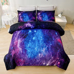 7PCS Purple Comforter Sets Queen,Girls Galaxy Comforter Queen,Girls Bed Sets Queen,Bed in a Bag with Flat Sheet and Fitted Sheet,Pillowcases,Cushions for Girls,Galaxy Bedding Sets