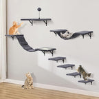 Wall-Mounted Cat Climber Set with Climbing Shelves, Perches, Bridge,Hammock,Scratching Board & Ball - 7 Pcs Wood Indoor Cat Furniture for Kittens Play (Dark Grey) | Multi-Level Climbing, Wood Wall Furniture, Perches, Bridge, Hammock, Scratcher, Indoor ...