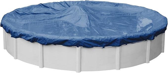 Robelle 28 ft Professional Blue Winter Pool Cover for Above Ground Pools, 4 ft Overlap (32 ft Cover Size), Solid 12 x 12 Scrim, 3.7 oz/yd2, 15-Year Warranty, Style: 2728-4