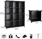 TUMUCUTE Cube Storage Organizer, 12-Cube DIY Plastic Closet Cabinet Modular Bookcase, Storage Shelves for Bedroom Living Room, Office, Black
