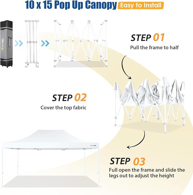 HOTEEL 10x15 Pop up Canopy Tent for Parties, Heavy Duty Easy Setup Tent Without Sidewalls, Outdoor Commercial Instant Gazebo for Wedding Event, with Roller Bag & Sand Bags, White(Hexagonal Frame)