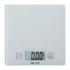 Taylor Compact Glass Kitchen Food Scale, 11 lb Capacity Digital Scale for Baking, Cooking, Meal Prep, Portion Control, Thin Lightweight Design, Easy-to-Read Display, White
