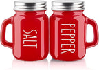 Red Salt and Pepper Shakers Set, ZOSUJO 4 oz Cute Modern Glass Christmas Red Shaker Sets with Stainless Steel Lids, Red Kitchen Decor and Accessories for Home Restaurants Weddings