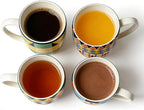 Bohemian Ceramic Coffee Mugs Set of 4, 15oz/450ml Geometric Pattern Tea Cups, Large Porcelain Mugs for Latte Cappuccino, Colorful Boho Drinkware Gift Set